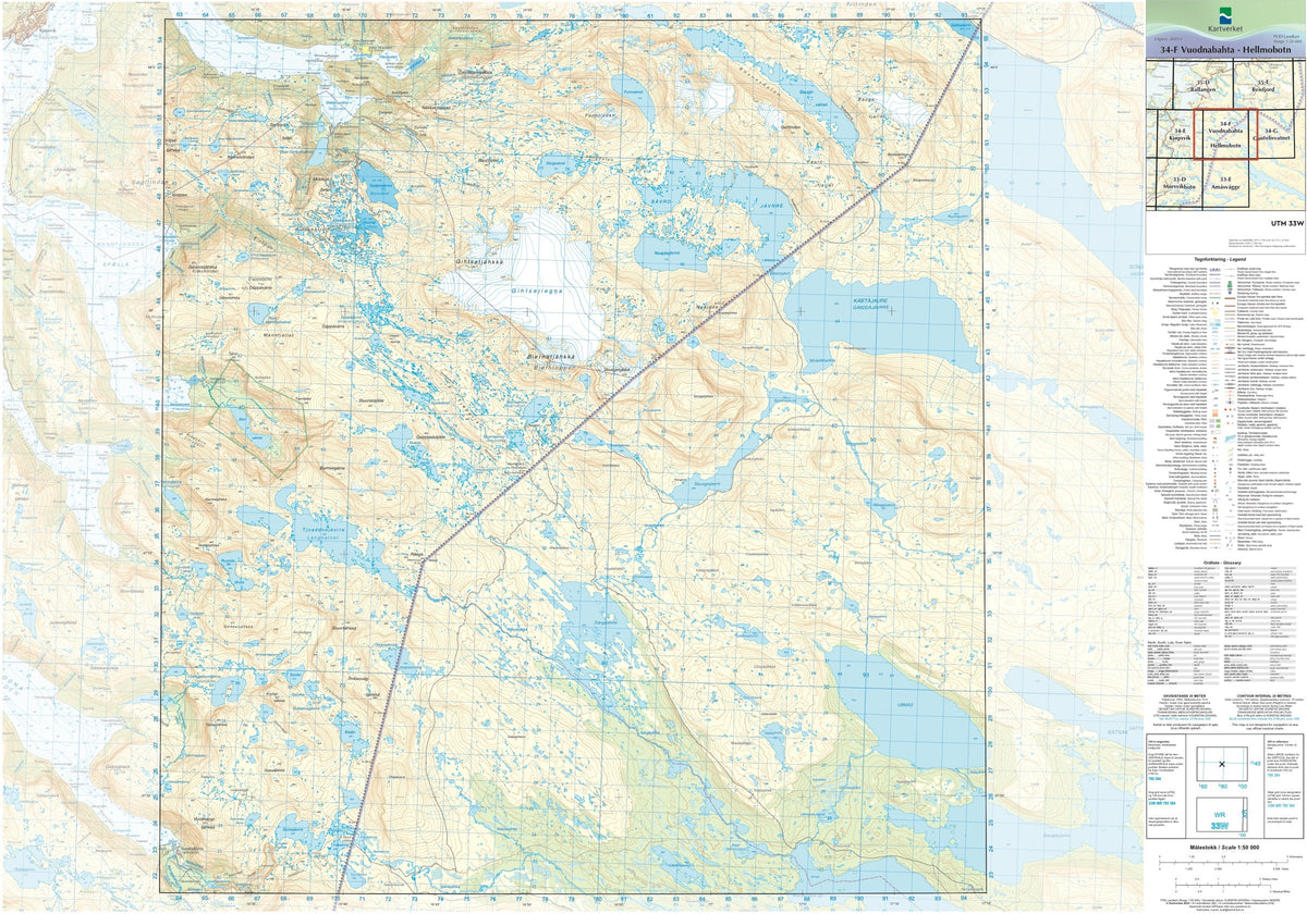 Kartverket N50 kartblad 34-F Vuodnabahta Hellmobotn