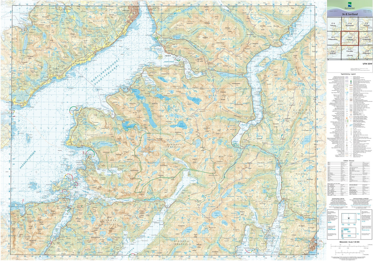 Kartverket N50 kartblad 36-B Sortland