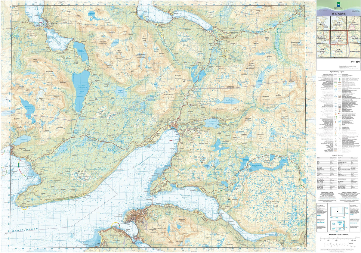 Kartverket N50 kartblad 36-D Narvik