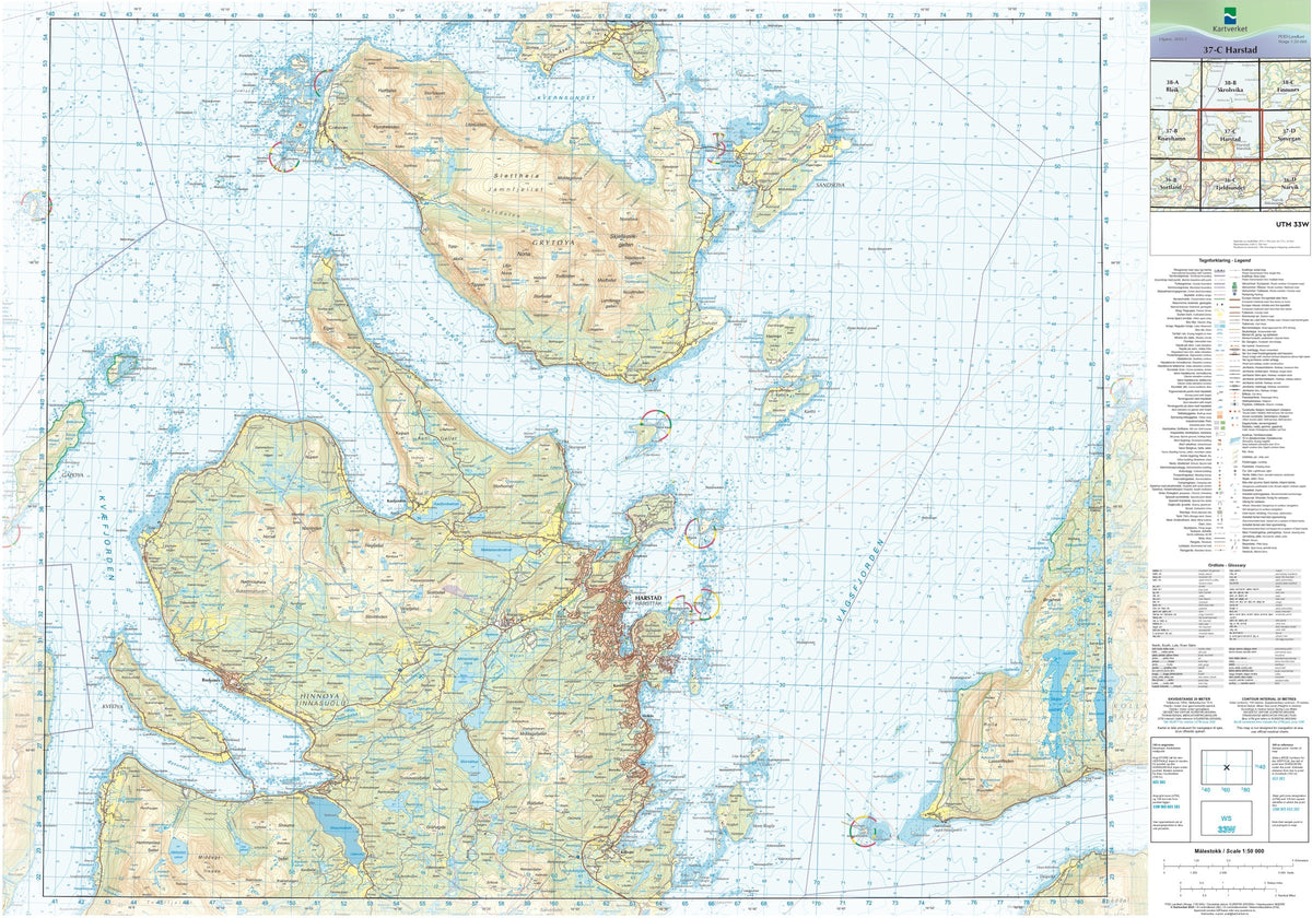 Kartverket N50 kartblad 37-C Harstad