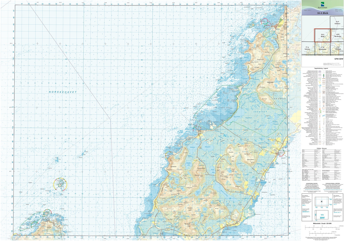 Kartverket N50 kartblad 38-A Bleik