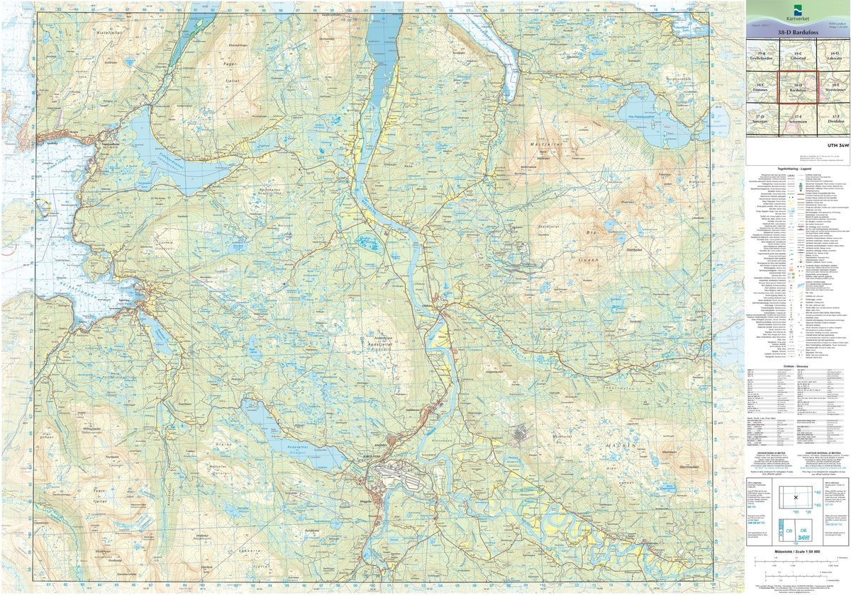 Kartverket N50 kartblad 38-D Bardufoss