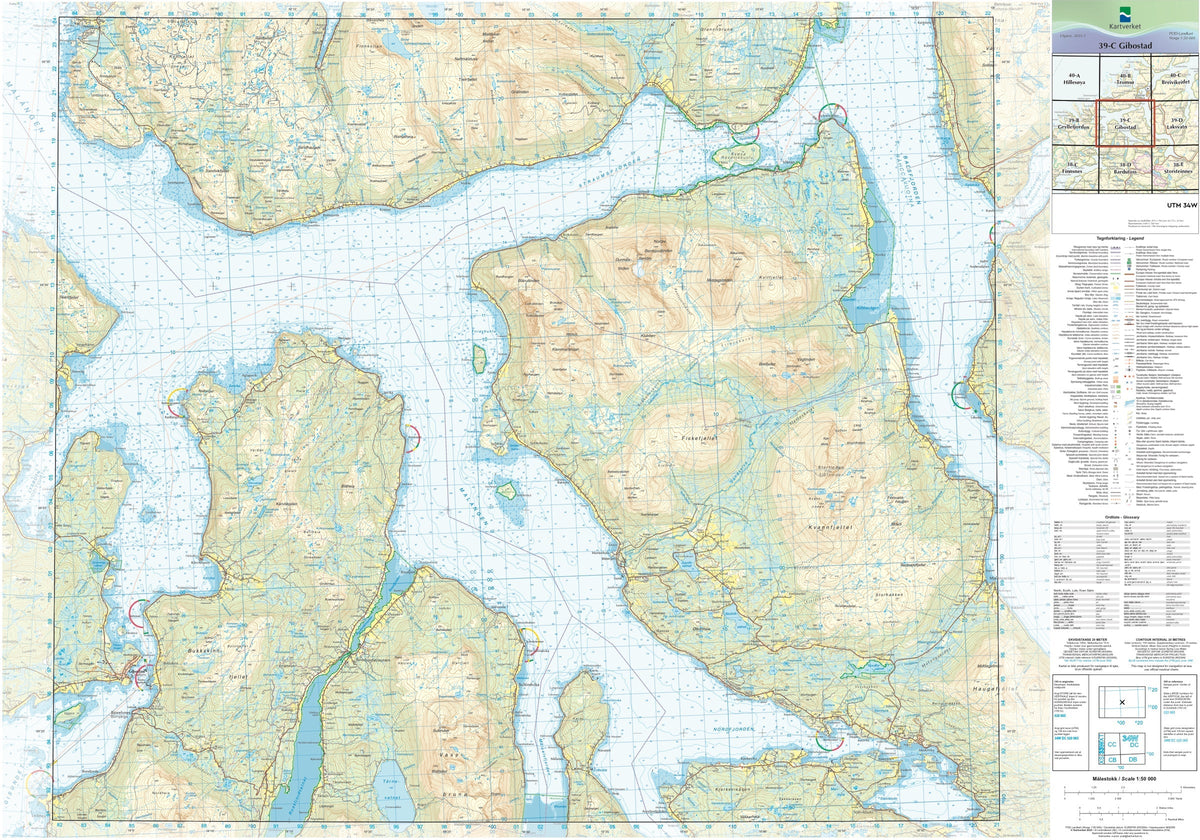 Kartverket N50 kartblad 39-C Gibostad