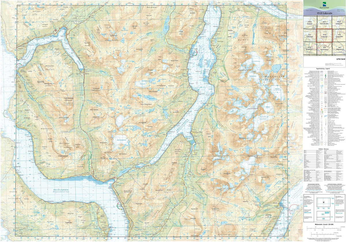 Kartverket N50 kartblad 39-D Laksvatn