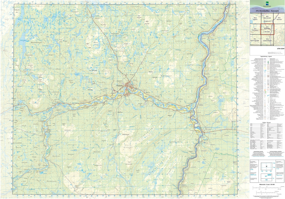 Kartverket N50 kartblad 39-J Kárášjohka Karasjok