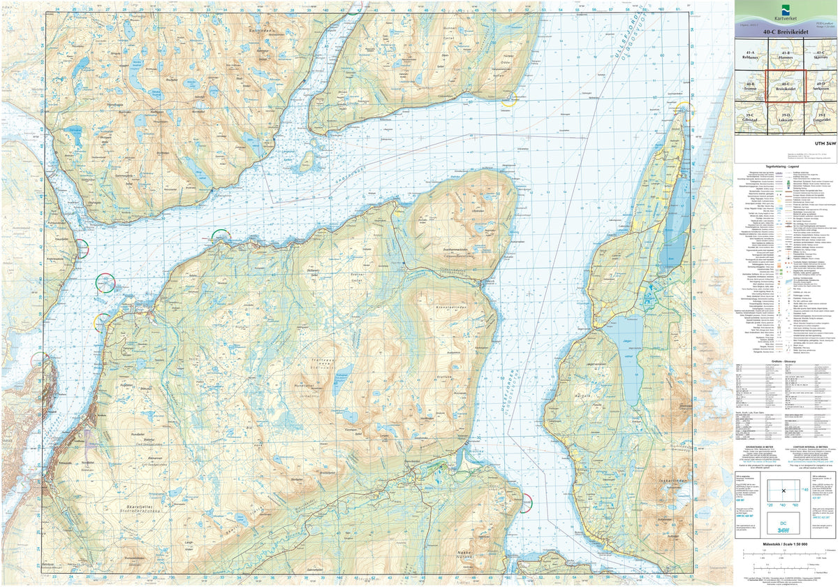 Kartverket N50 kartblad 40-C Breivikeidet