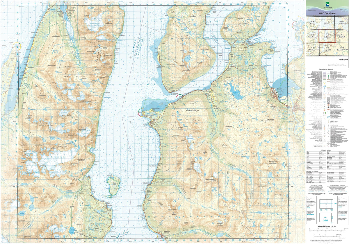 Kartverket N50 kartblad 40-D Sørkjosen