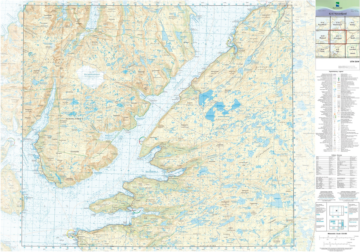 Kartverket N50 kartblad 42-E Neverfjord