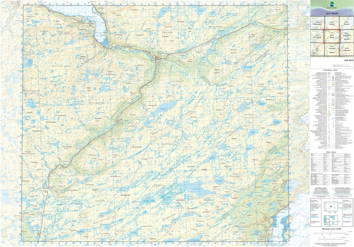 Kartverket N50 kartblad 42-F Skaidi