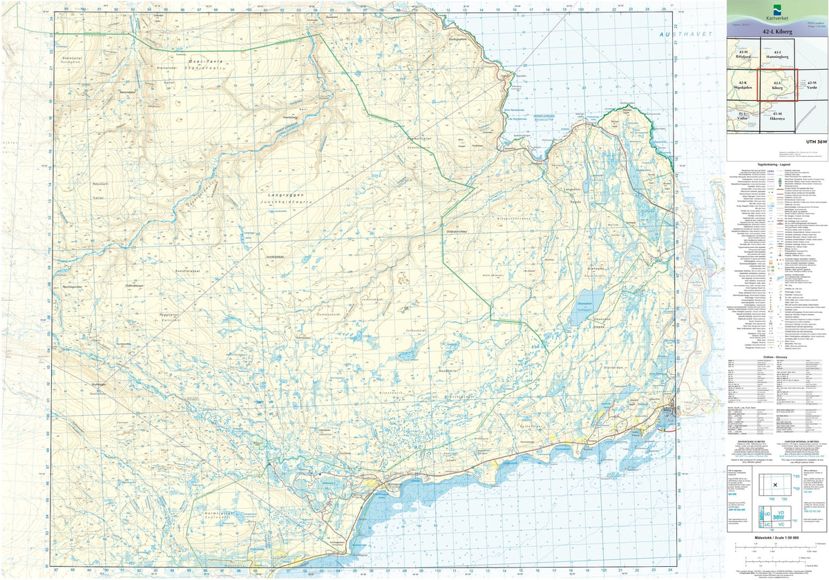Kartverket N50 kartblad 42-L Kiberg