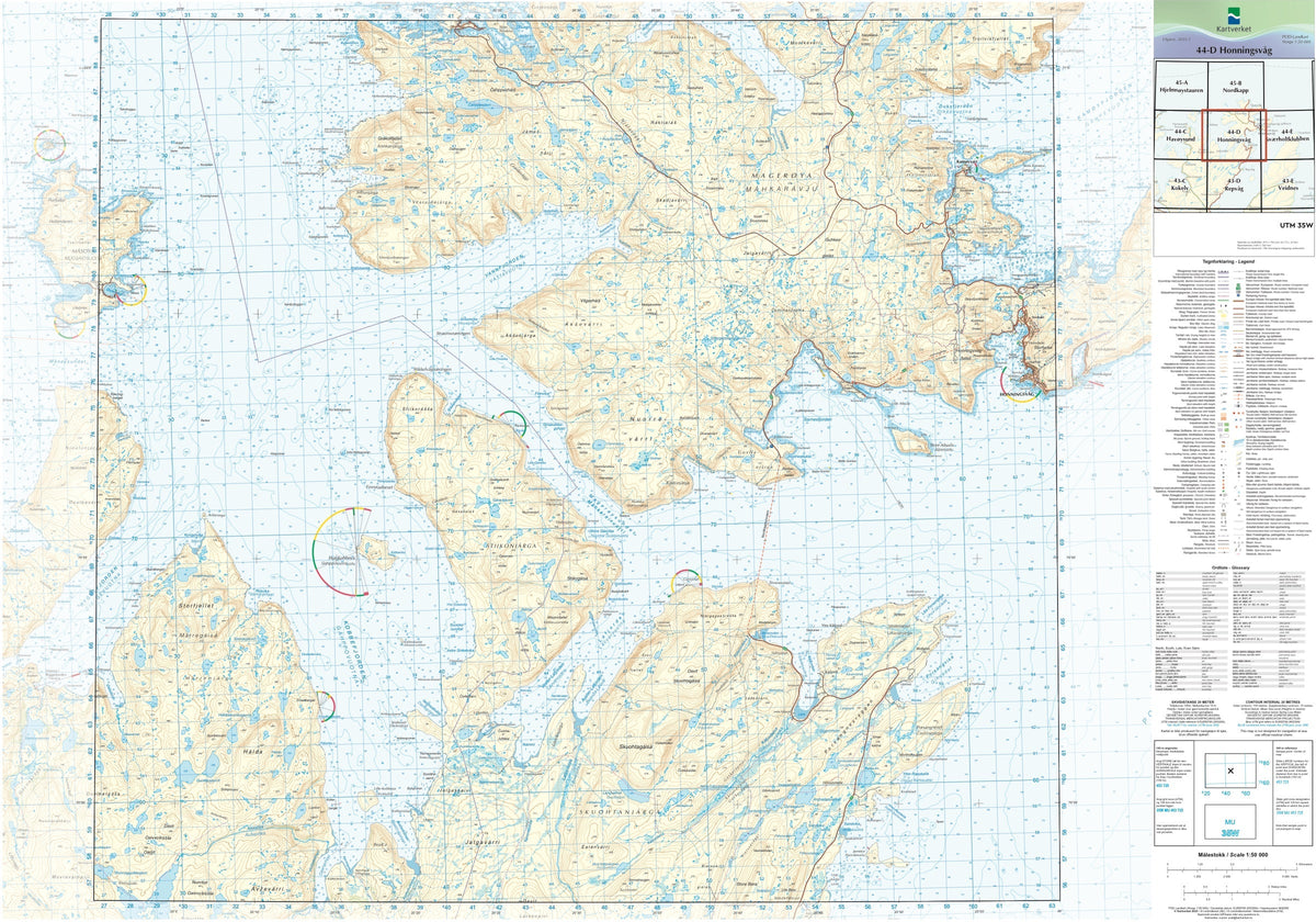 Kartverket N50 kartblad 44-D Honningsvåg
