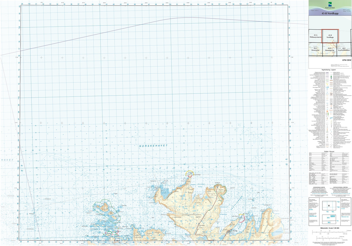 Kartverket N50 kartblad 45-B Nordkapp