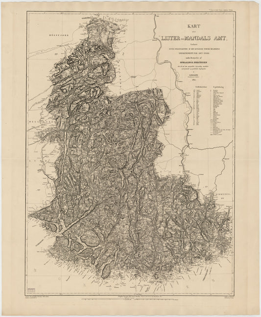 Kart over Lister og Mandals Amt (revidert: S. A. Aarnes og O. Bang): Vest-Agder