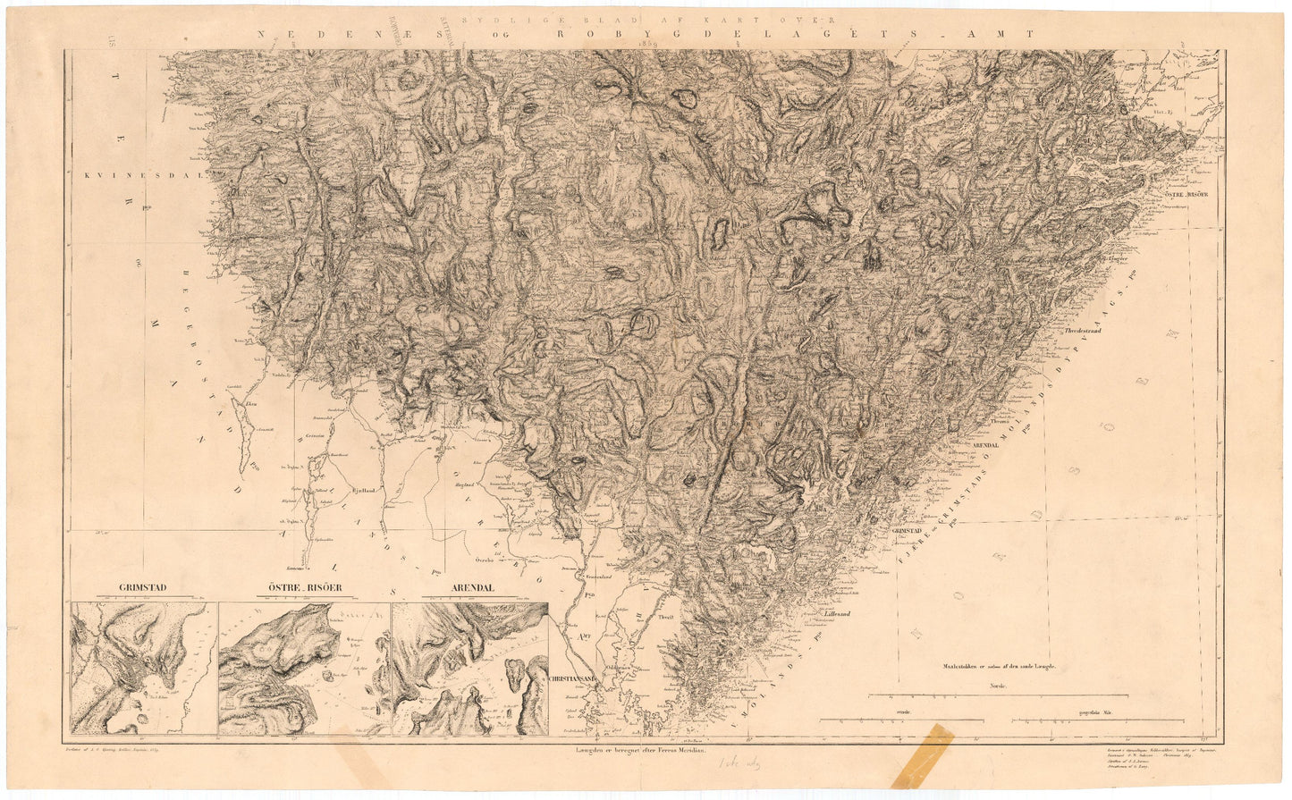 Kart over Nedenæs og Robygdelagets Amt (sør): Aust-Agder