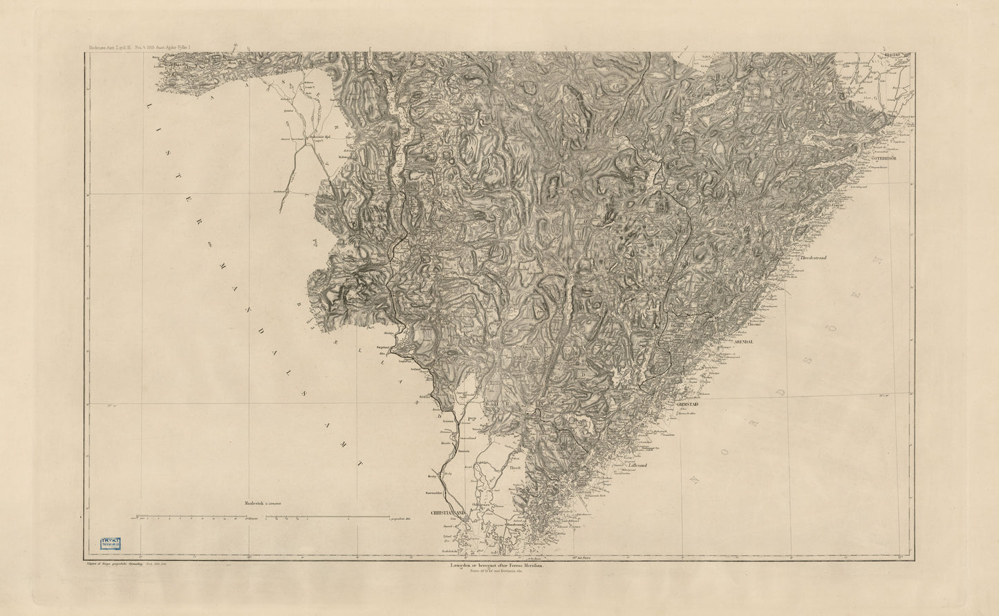 Kart over Nedenæs og Robygdelagets Amt (sør) - (revidert): Aust-Agder