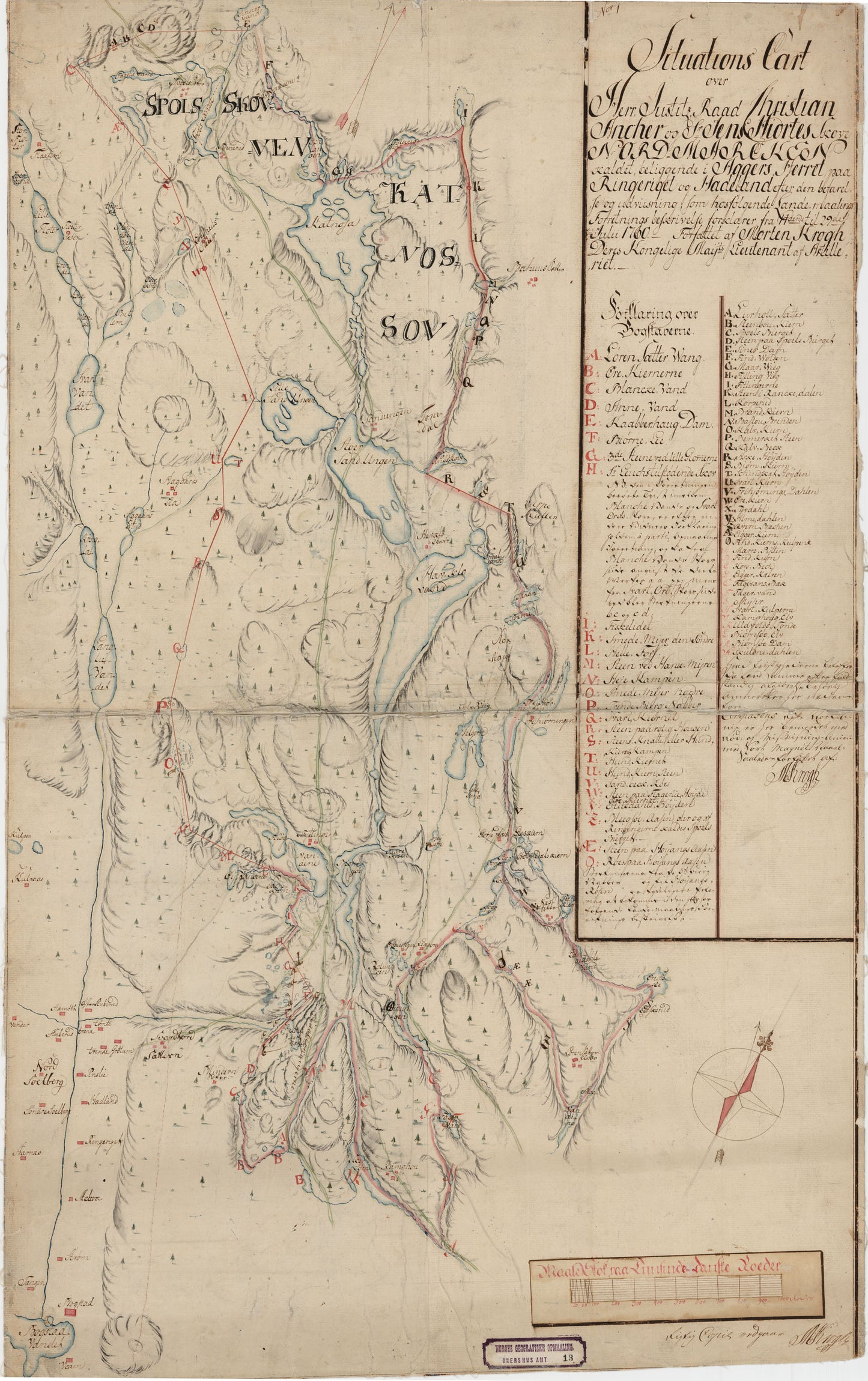 Akershus amt nr 13: Situations Cart over herr Justits Raad Chr. Ancher og Sr. Jens Hiortes Skove Nord Marcken kaldet: Akershus