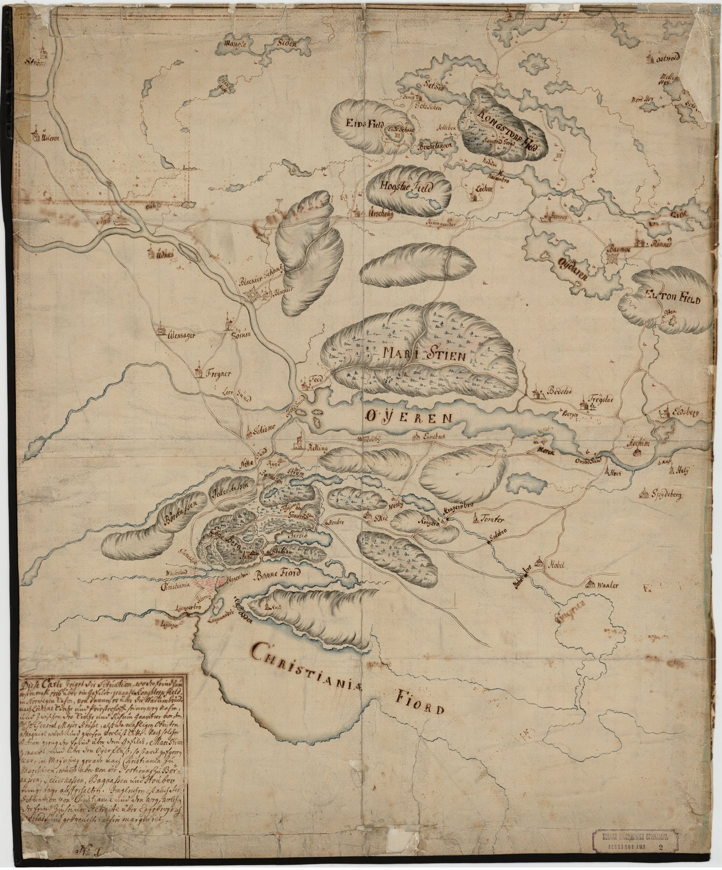 Akershus amt nr 2: Carte over de Svenskes Ind- og Udmarsch Sønderfields 1716: Akershus