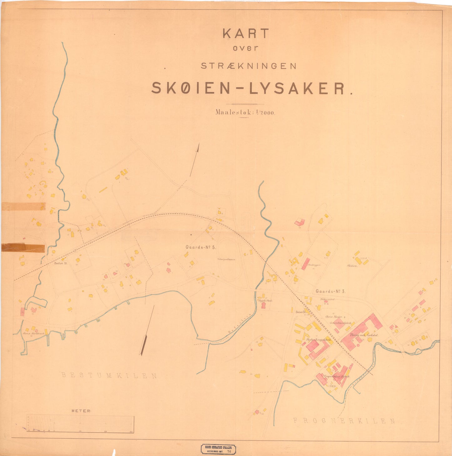 Akershus amt nr 76 øst: Kart over strækningen Skøien - Lysaker: Akershus