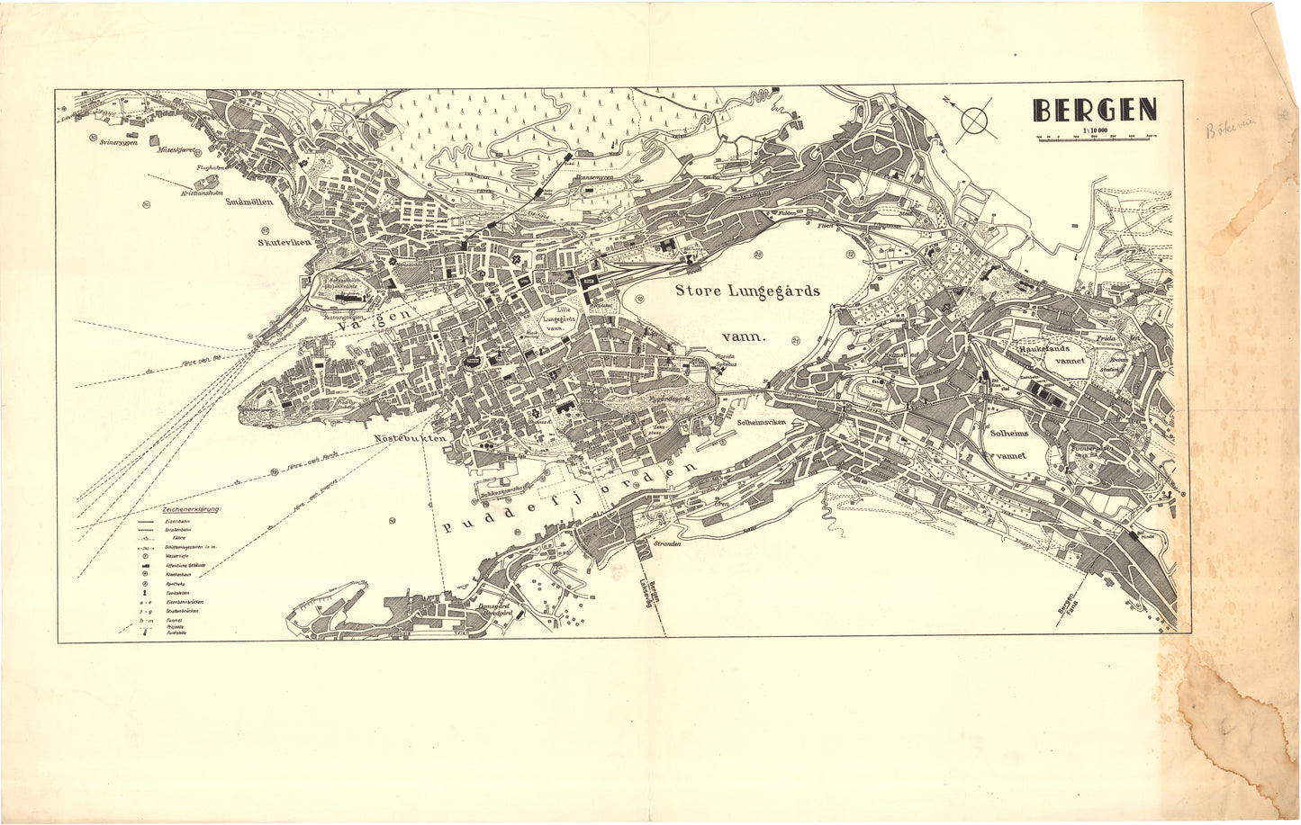 Bergens by nr 33-4: Tysk kart over Bergen: Hordaland