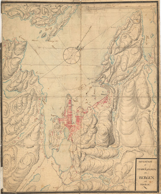 Bergens by nr 6: Situation af Staden og Egnen om Bergen udi Norge: Hordaland