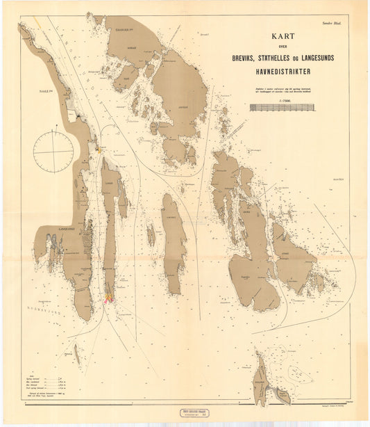 Bratsberg-amt nr 33b: Kart over Breviks, Stathelles og Langesunds Havedistrikter: Telemark