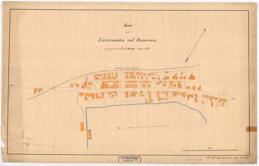 Buskerud amt nr 32: Kart over Lierstranden ved Drammen: Buskerud