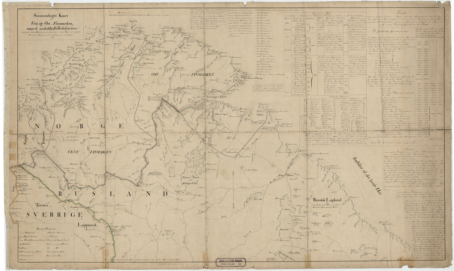 Finmarkens amt nr 22: Sammendraget Kart over Øst- og Vestfinmarken samt de saakaldte Fællesdistrikter: Finnmark