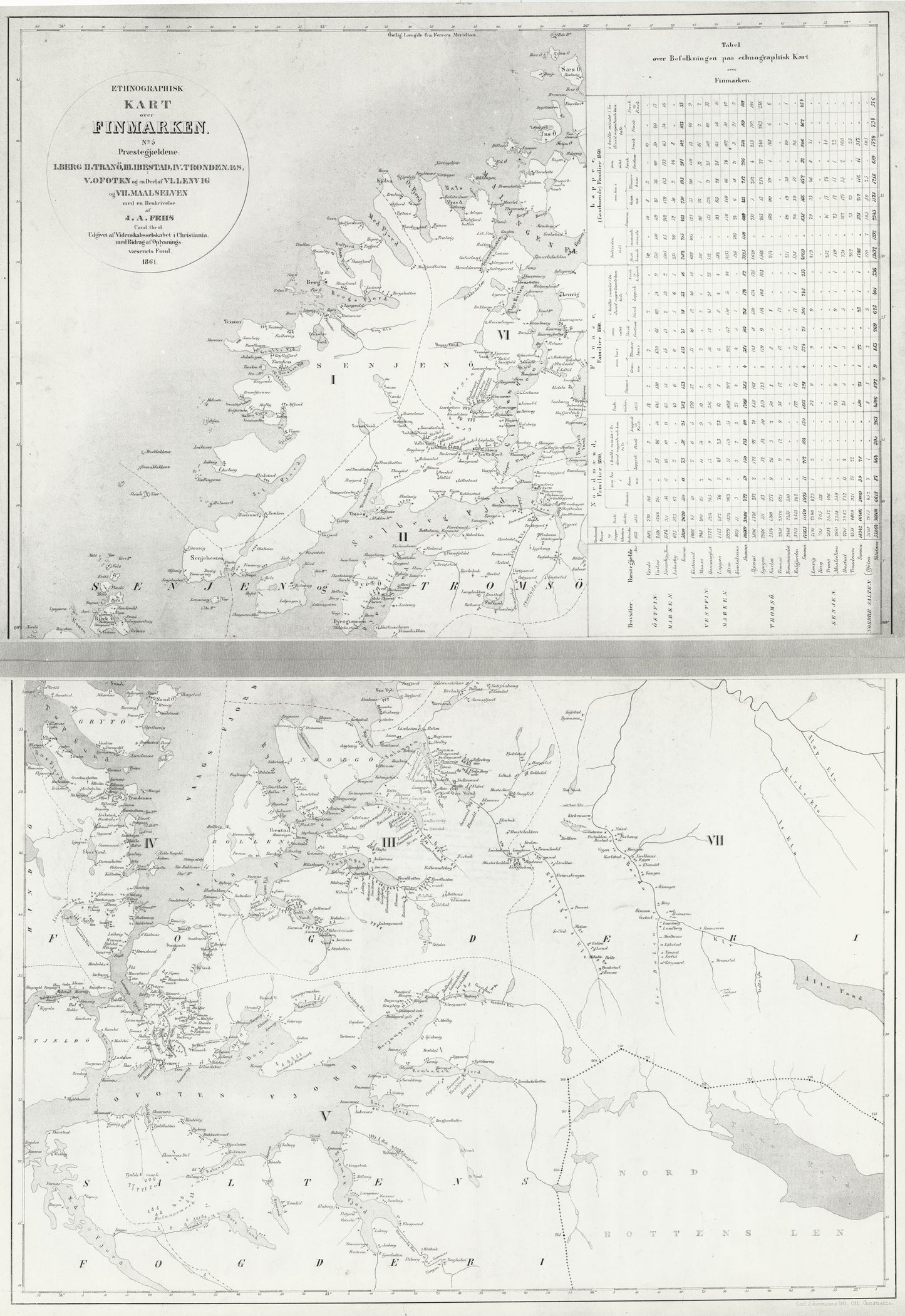 Finmarkens amt nr 34-5: Etnografisk Kart over Finmarken (kopi): Troms