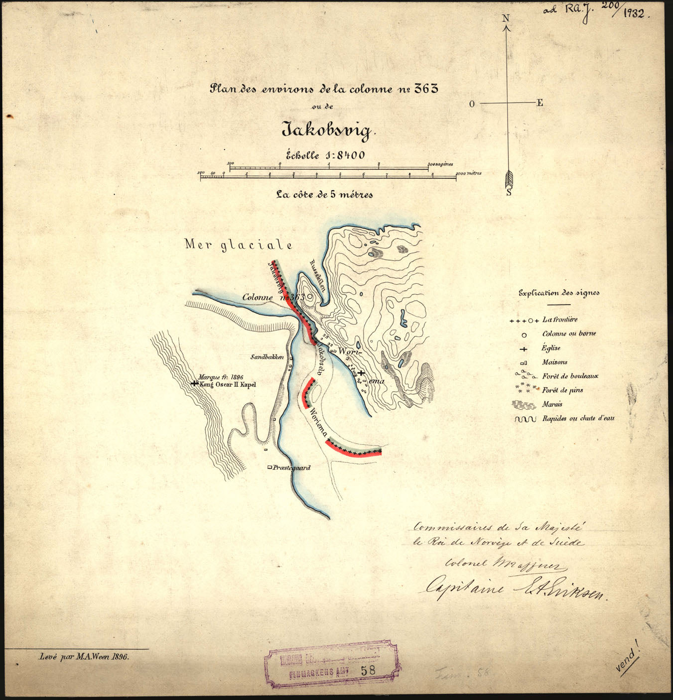 Finmarkens amt nr 58: Plan des environs de la colonne no 363 ou de Jakobsvig: Finnmark