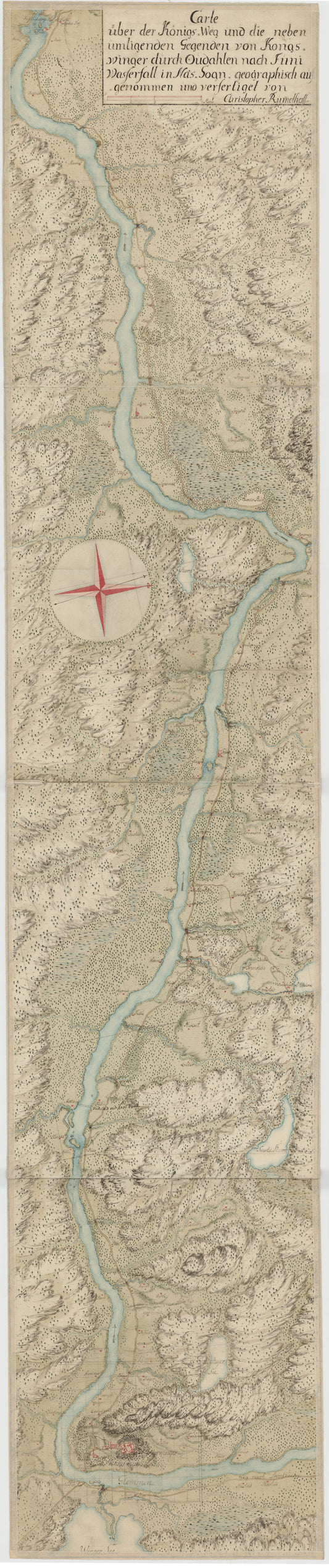 Hedmarkens amt nr 13: Carte über der Kønigs Weg und die neben umliegenden Gegenden von Kønigswinger durch Oudahlen nach Funi Wasserfall in Næs Sogn: Hedmark