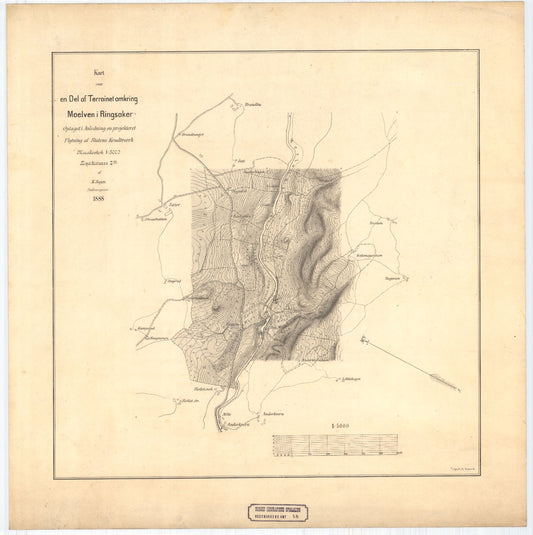 Hedemarkens amt nr 48: Kart over en Del af Terrainet omkring Moelven i Ringsaker: Hedmark