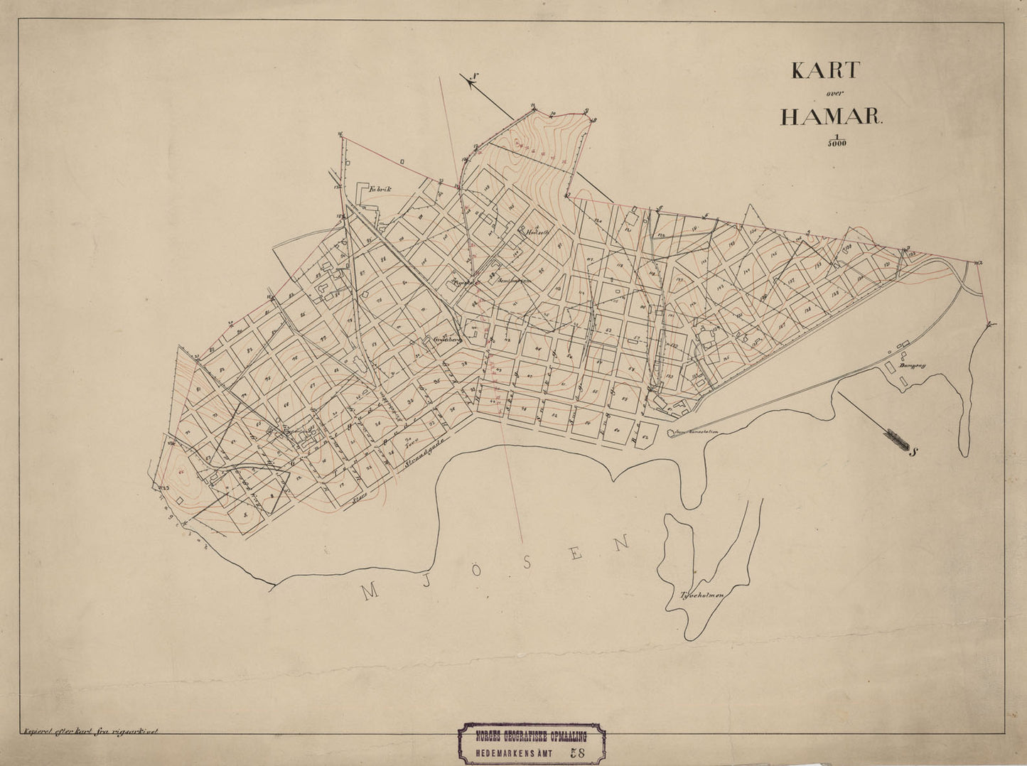Hedemarkens amt nr 58: Kart over Hamar: Hedmark