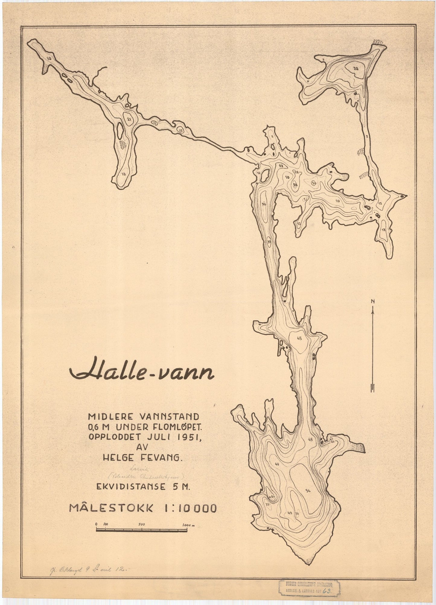 Jarlsberg-og-Larviks-amt nr 63: Kart over Hallevann: Vestfold