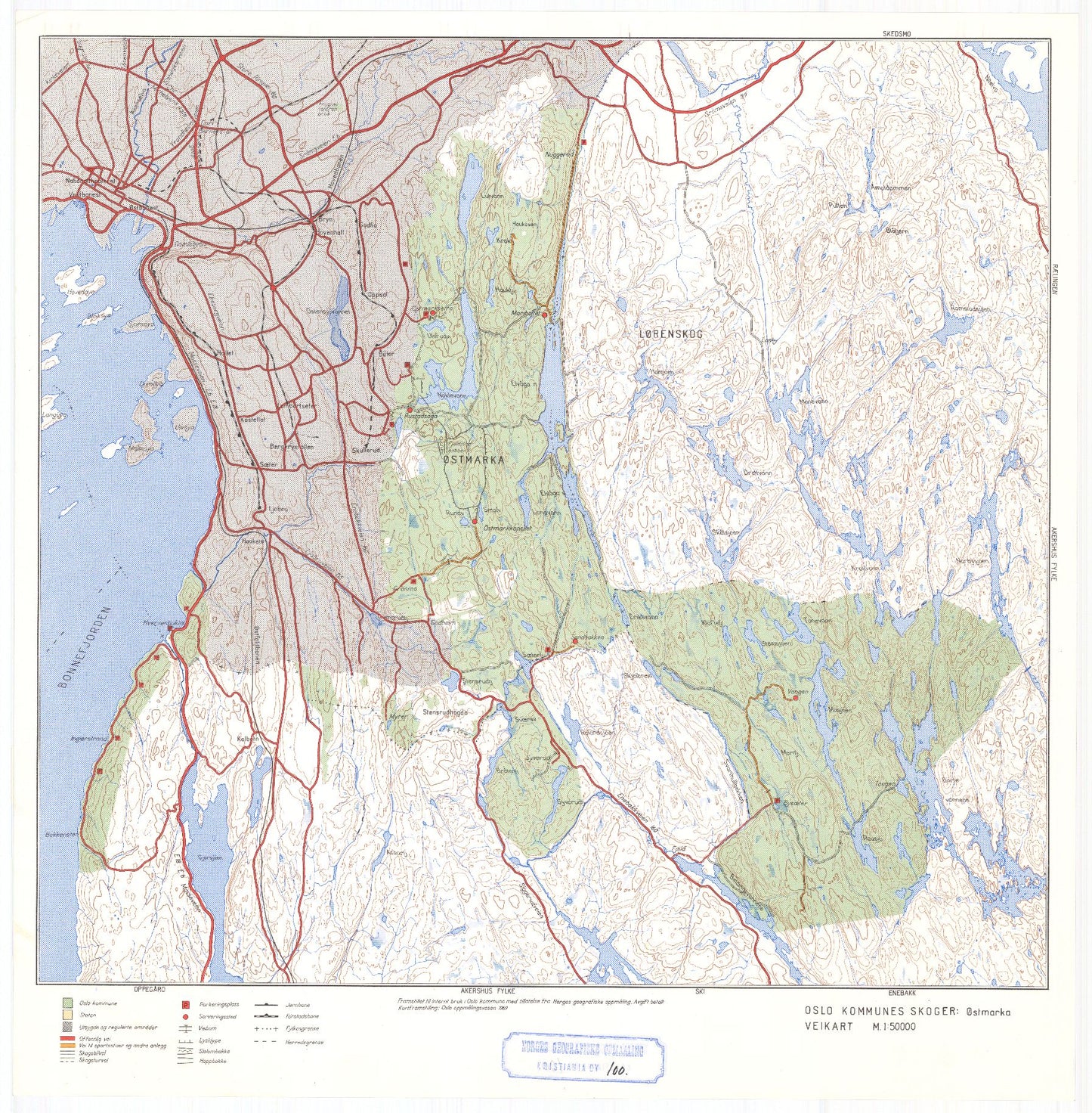 Kristiania amt nr 100: Oslo kommunes skoger (veikart): Oslo