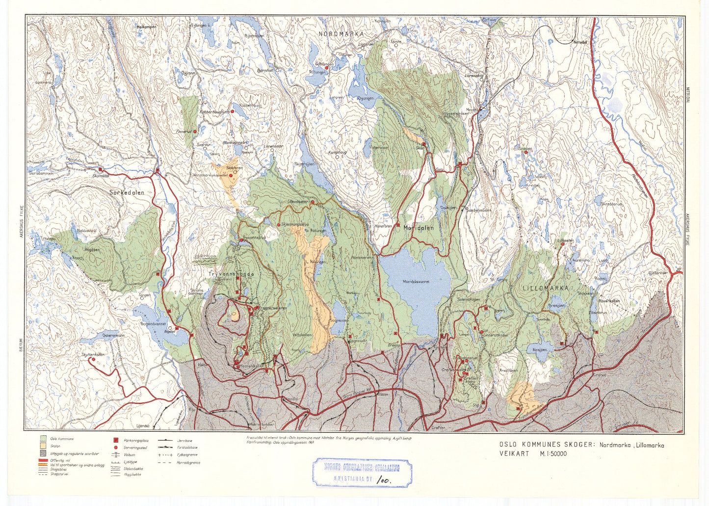 Kristiania amt nr 100: Oslo kommunes skoger (veikart): Oslo