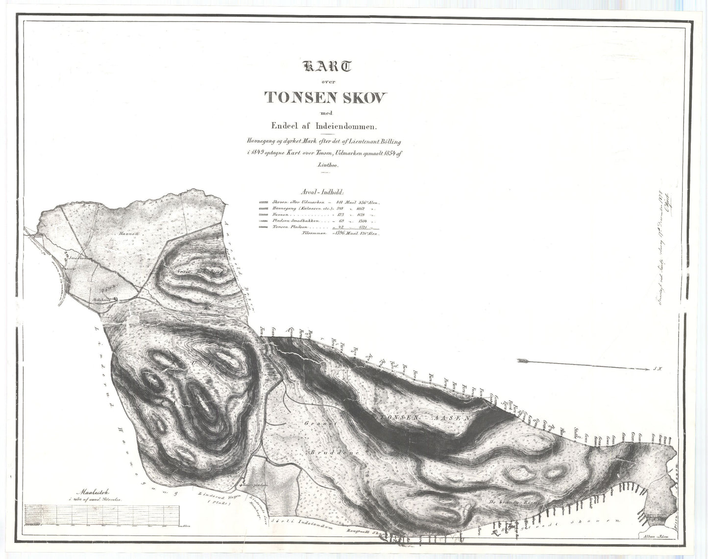 Kristiania amt nr 104: Kart over Tonsen skov 1849 og 1854: Oslo