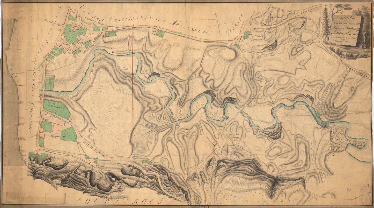 Kristiania amt nr  Cart over Egnen påå høyre Siide Weyen fra Christiania til Møllebruget Qverner: Oslo