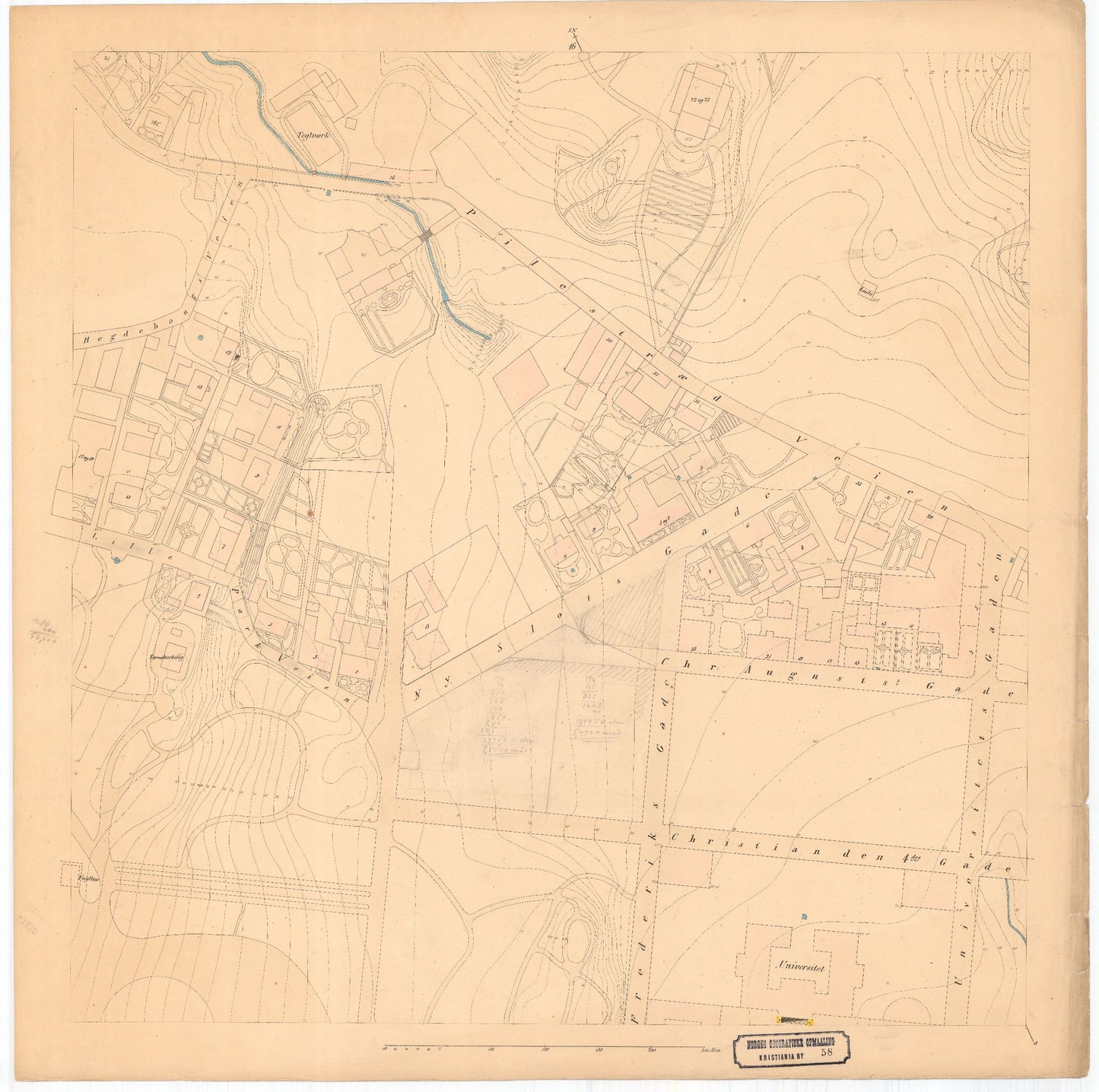 Kristiania amt nr 58: Detailkart over Christiania efter Kommunebestyrelsens Foranstaltning trigonometrisk og geometrisk opmaalt: Oslo