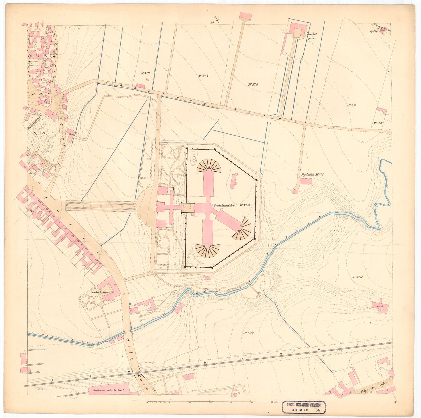 Kristiania amt nr 58: Detailkart over Christiania efter Kommunebestyrelsens Foranstaltning trigonometrisk og geometrisk opmaalt: Oslo