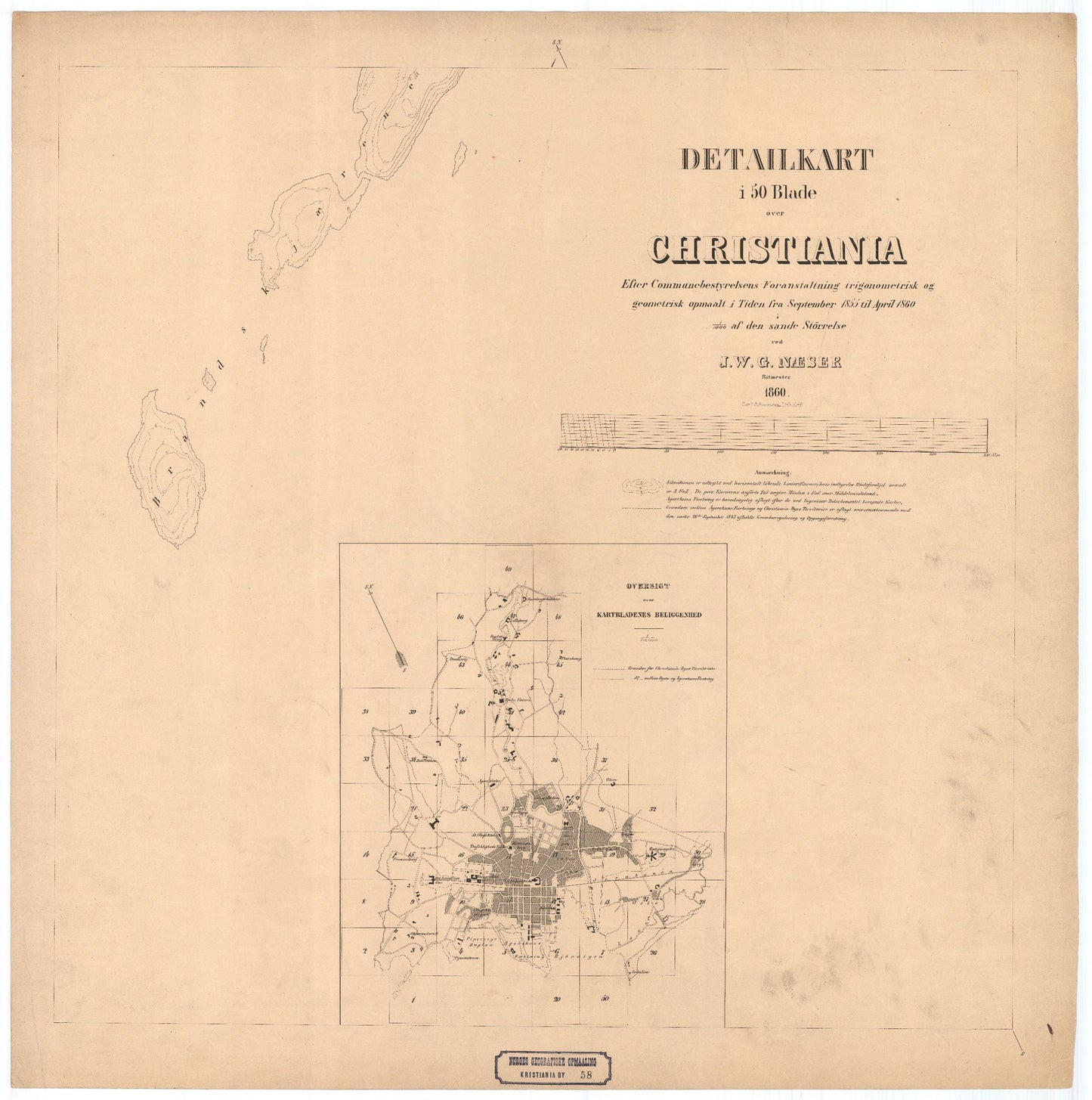 Kristiania amt nr 58: Detailkart over Christiania efter Kommunebestyrelsens Foranstaltning trigonometrisk og geometrisk opmaalt: Oslo