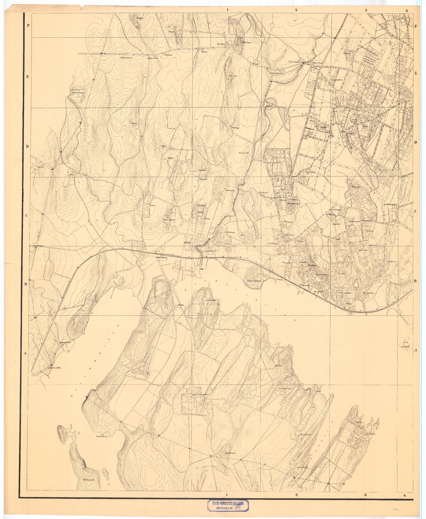 Kristiania amt nr 69: Kart over Kristiania med det Kristiania Bygningslov underlagte Bælte af Aker: Oslo