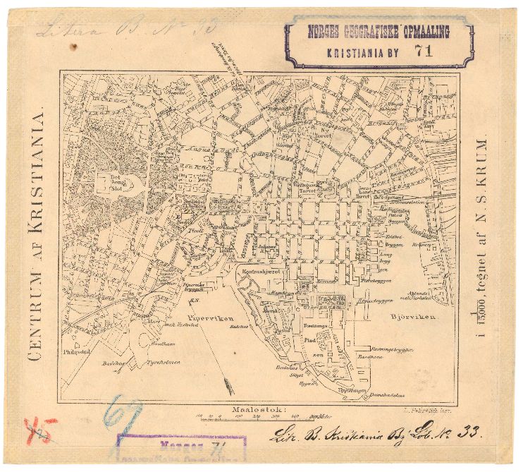 Kristiania amt nr 71: Kart over centrum af Kristiania og St Hanshaugen: Oslo