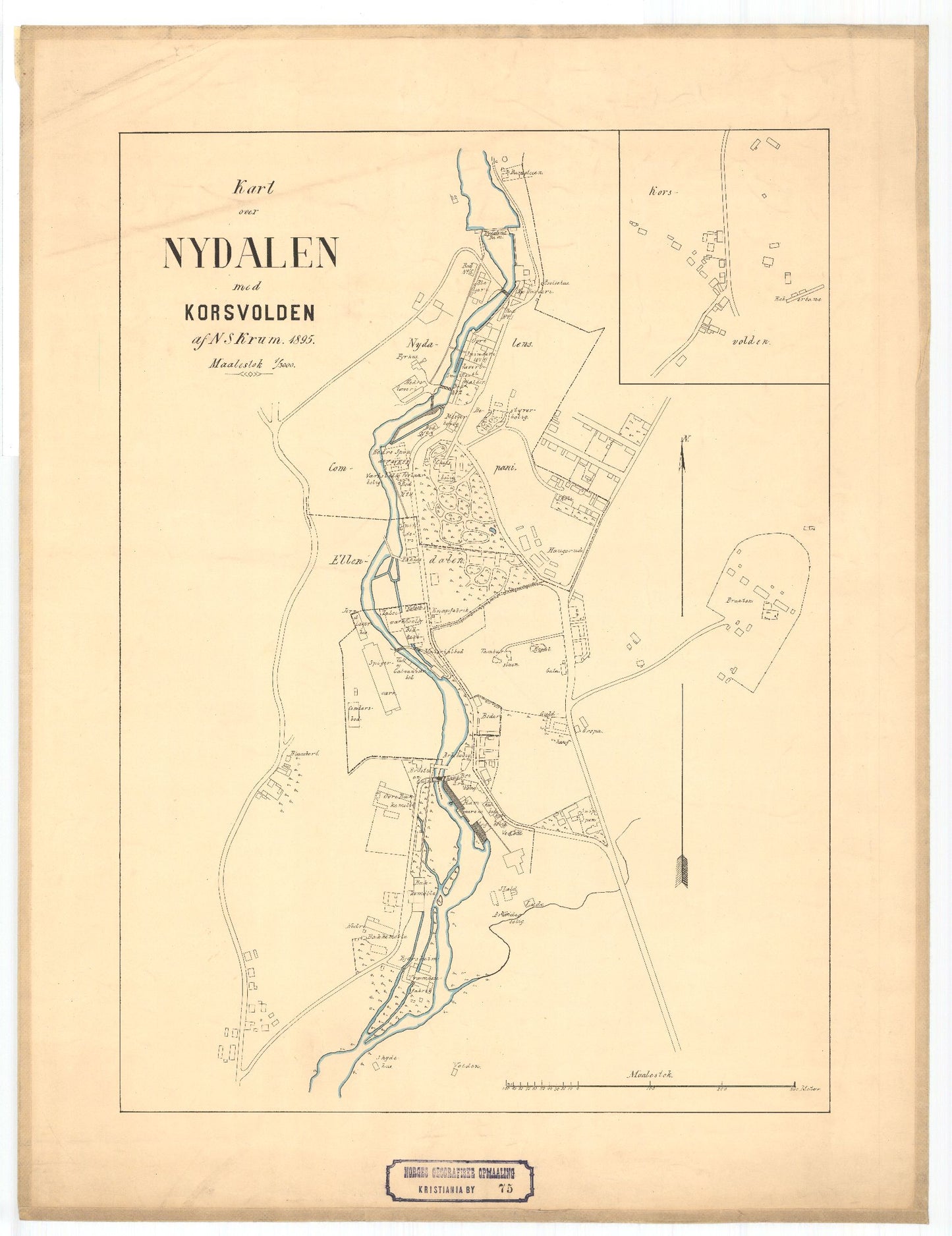 Kristiania amt nr 75: Kart over Nydalen med Korsvolden: Oslo
