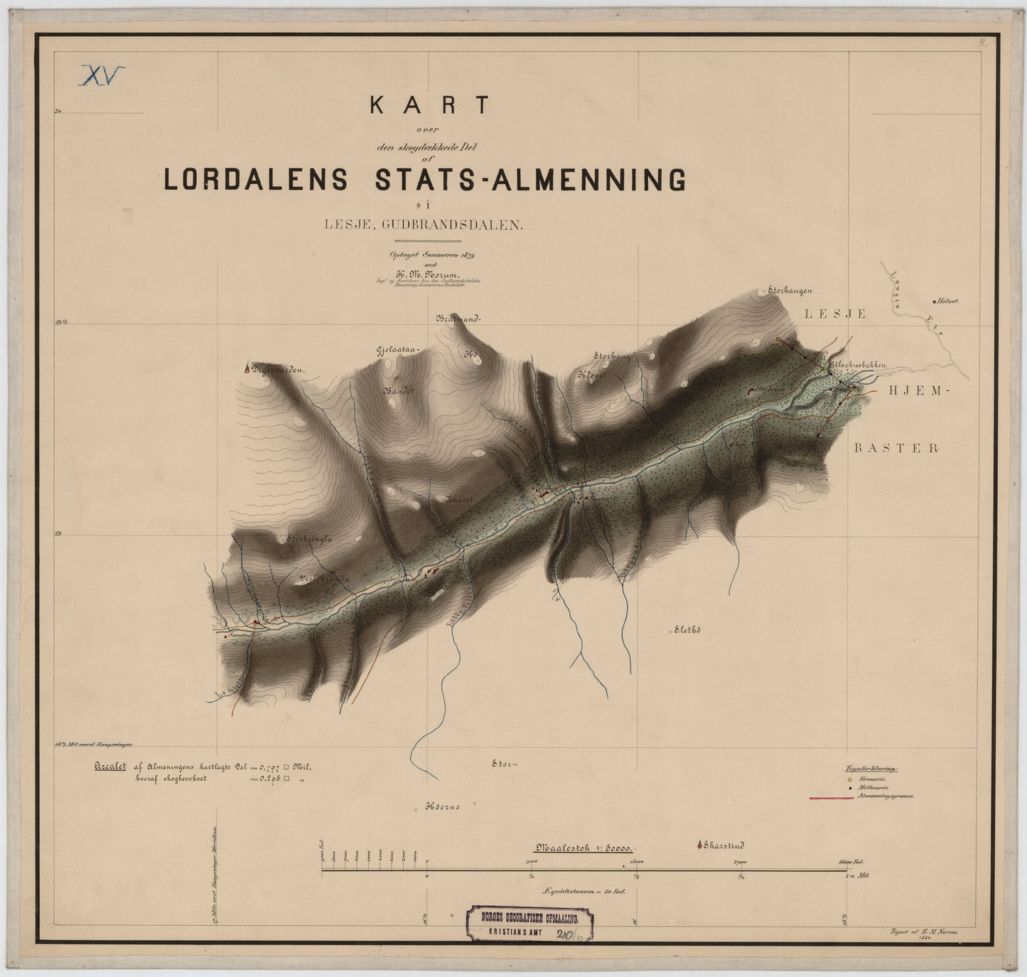 Kristians amt nr 20-10: Kart over den skogdækkede Del af Lordalens Stats-Almenning i Lesje: Oppland