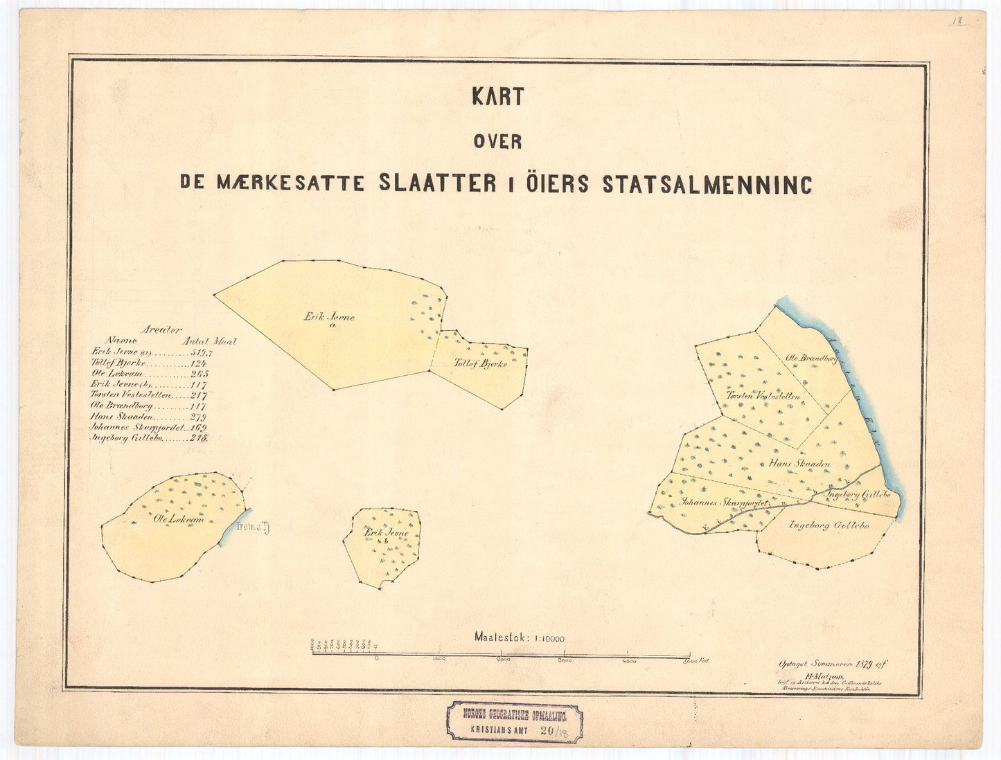 Kristians-amt nr 20-18: Kart over de Mærkesatte Slaatter i Øiers Statsalmenning: Oppland