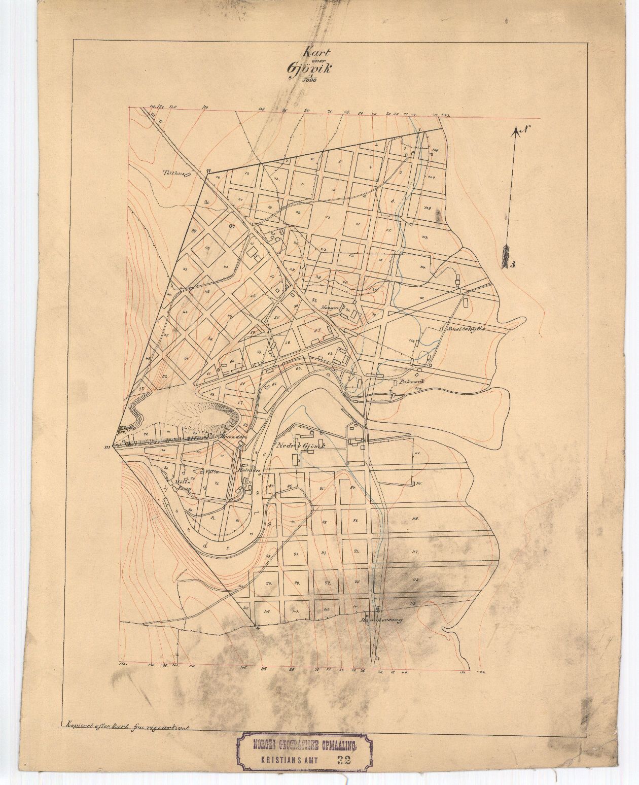Kristians-amt nr 32: Kart over Gjøvik: Oppland