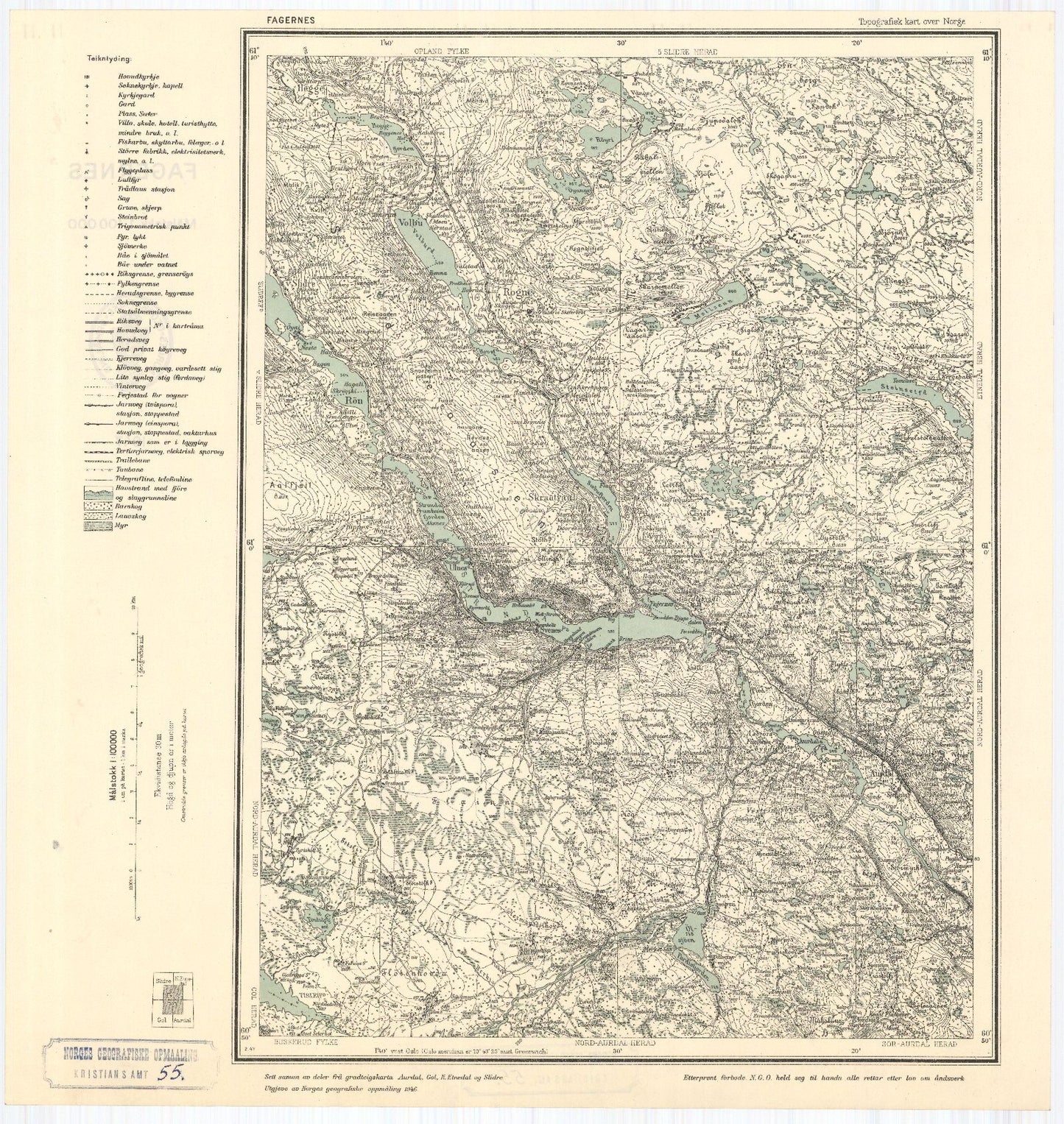 Kristians-amt nr 55: Kart over Fagernes: Oppland