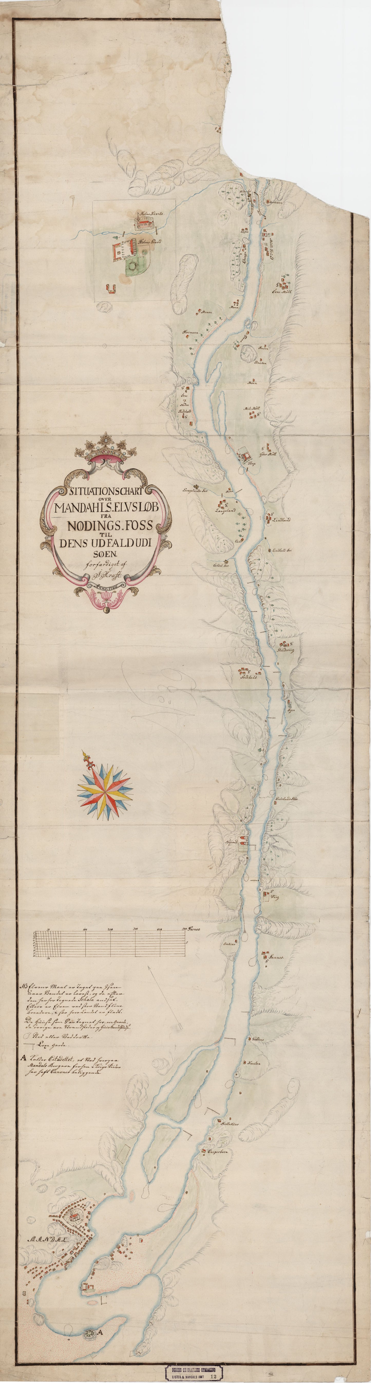 Lister og Mandals amt nr 12: Situations Chart over Mandahls Elvs Løb: Vest-Agder
