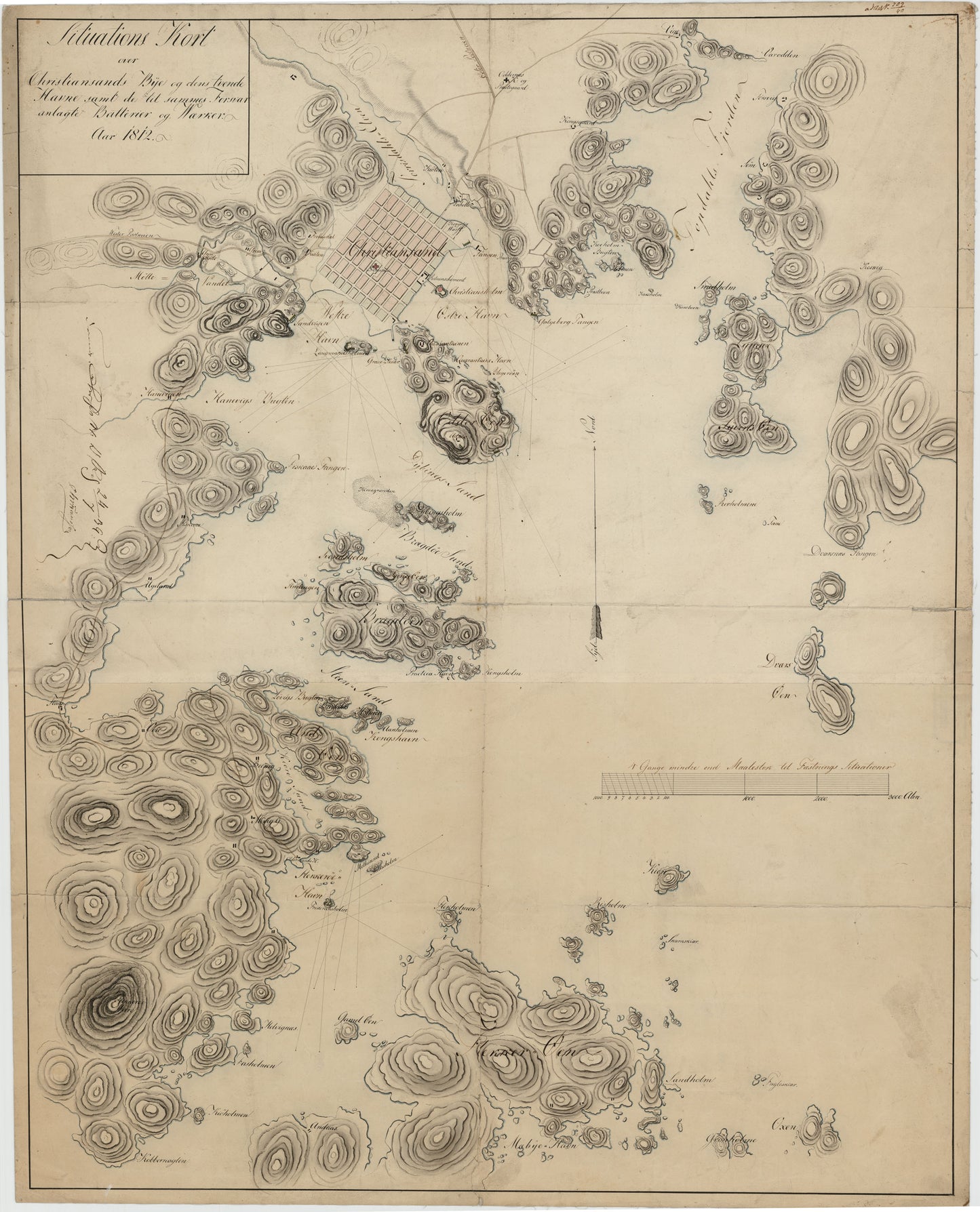 Lister og Mandals amt nr 32: Situations Kort over Christianssands Bye og dens tvende Havne: Vest-Agder