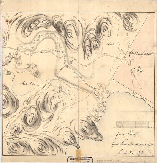 Lister og Mandals amt nr 37: Croquis Tegning over Grimsmarken med de derpaa opførte Redoutes Nr. 1 og 2: Vest-Agder